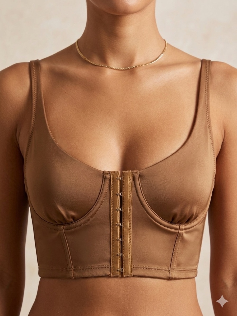 NWOT Mono B Golden Green Stretch Corset Front Closure Adjustable Strap S & M